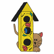 Birdhouse and Cat Embroidered Shirt