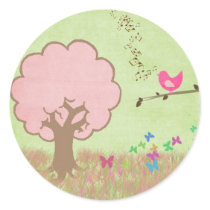 Birdie in a Tree Round Stickers