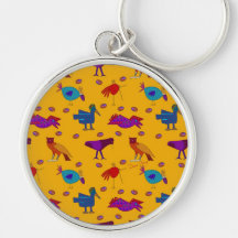 Birds - Abstract Purple Hawks & Blue Chickens Key Chains