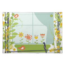 Birds and flowers place mat