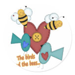 birds and the bees round sticker