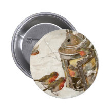 Birds Find Shelter in Lantern Vintage Christmas Pin