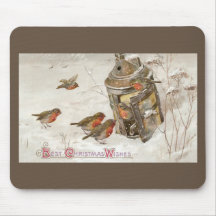 Birds Find Shelter in Lantern Vintage Christmas Mouse Pad