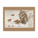 Birds Find Shelter in Lantern Vintage Christmas Postcards