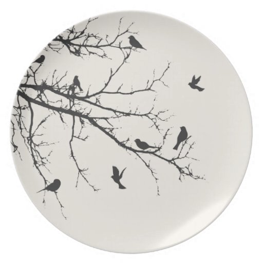 Birds in Black and White Dinner Plates Zazzle