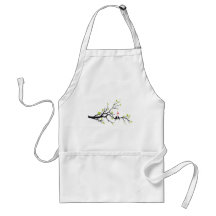 Birds in love with red hearts on spring tree apron