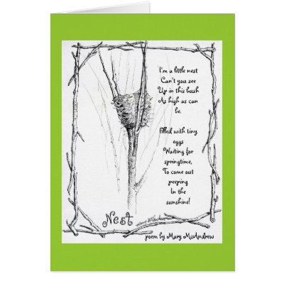 Birds Nest in Winter sketch in ink with poem Greeting Cards by MaryMcandrew