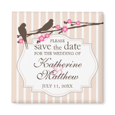 Birds on a Flowering Sakura Save The Date Magnet by SocialiteDesigns