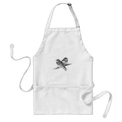 BIRDS ON WIRE: BABIES: PENCIL ARTWORK APRON by joyart