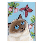 Birman Cat and Butterfly painting Greeting Card cards