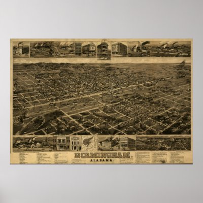 Birmingham Alabama 1885 Antique Panoramic Map Poster by HistoryInFrame
