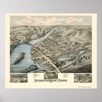 Birmingham, CT Panoramic Map - 1876 Poster by lc_maps