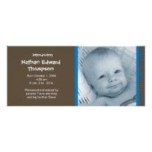Birth Announcement - Blue and Brown Pinstripes