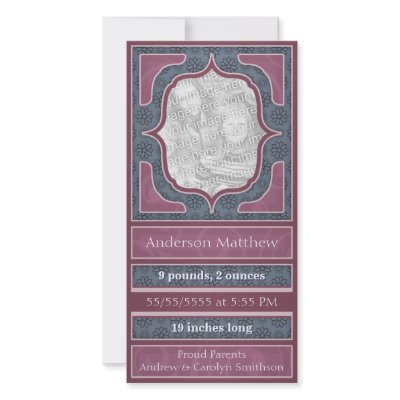 Birth Announcement Elegant Blue Mauve by OrangeBirdDesigns