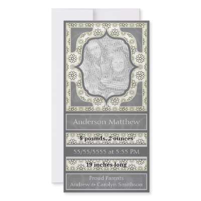 Birth Announcement Elegant Grey Tan by OrangeBirdDesigns