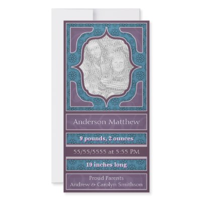 Birth Announcement Elegant Purple Blue by OrangeBirdDesigns