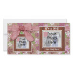 Birth Announcement, Pink Frames and Bow Photo Card photo cards
