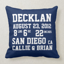 Birth Announcement Stats Navy Pillow