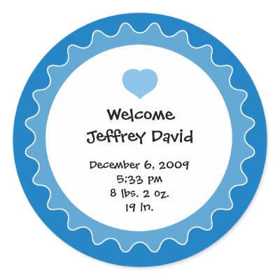 Birth Announcement Sticker - Blue and White by cutietoots