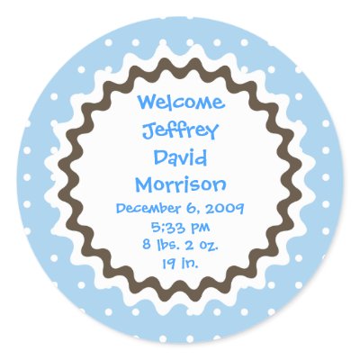 Birth Announcement Sticker - Blue, Brown and White by cutietoots