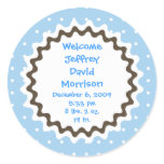 Birth Announcement Sticker - Blue, Brown and White