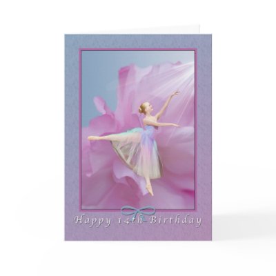 Birthday, 14th, Ballerina on Pink and Blue by ToeDancer