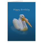Birthday, American White Pelican on Blue Greeting Cards