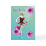 Birthday, Ballerina with Pink Mums Card