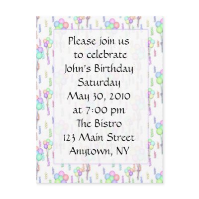 Birthday Balloons Invitation Post Cards by StarStock
