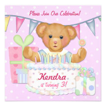 Birthday Bear Girl - Third Birthday Personalised Announcement