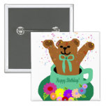 Birthday bear in tea cup button