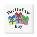 Birthday boy in black with presents refrigerator magnet