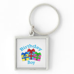 Birthday boy in blue with presents keychains