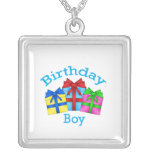 Birthday boy in blue with presents pendants