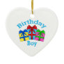 Birthday boy in blue with presents christmas ornaments