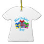 Birthday boy in blue with presents ornament