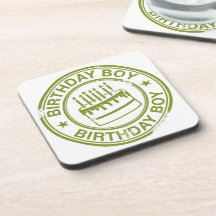 Birthday Boy -rubber stamp effect- green Drink Coaster