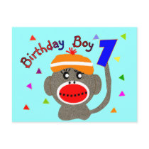 Birthday BOY Sock monkey 1 year old Post Card