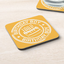 Birthday Boy -white rubber stamp effect- Beverage Coaster