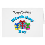Birthday boy with presents greeting card