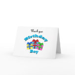Birthday boy with presents greeting cards