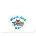 Birthday boy with presents triangle sticker