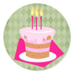 Birthday Cake (Green) Round Stickers