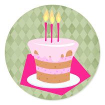Birthday Cake (Green) Round Stickers