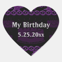 Birthday Cake Rock Star In Purple My Birthday Heart Stickers