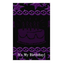 Birthday Cake Rock Star In Purple Stationery
