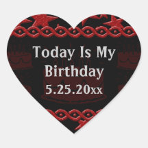 Birthday Cake Rock Star In Red My Birthday Heart Stickers