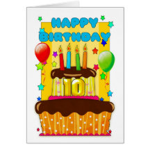 birthday cake with candles - happy 10th birthday greeting cards