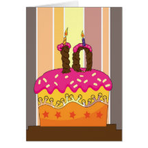 birthday cake with candles - happy 10th birthday card