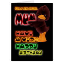 Birthday Card for mum, Neon with duck